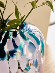 Teal Blue Confetti Glass Vase - Image 3 of 5