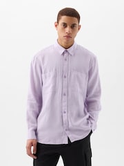 Gap Purple Linen Blend Long Sleeve Shirt - Image 1 of 4