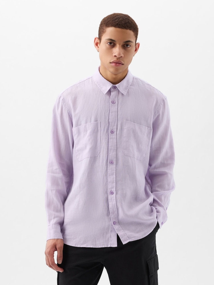 Gap Purple Linen Blend Long Sleeve Shirt - Image 1 of 4