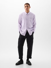 Gap Purple Linen Blend Long Sleeve Shirt - Image 3 of 4