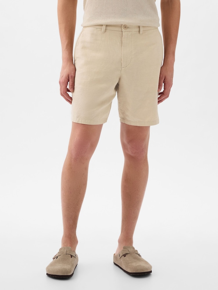 Gap Cream Linen Cotton Flat Front Shorts - Image 1 of 4 Gap Cream Linen Cotton Flat Front Shorts - Image 1 of 4