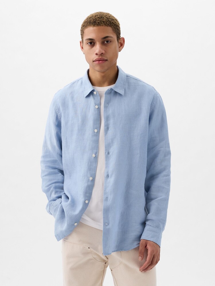 Gap Light Blue 100% Linen Long Sleeve Shirt - Image 1 of 1 Gap Light Blue 100% Linen Long Sleeve Shirt - Image 1 of 1