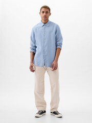 Gap Light Blue 100% Linen Long Sleeve Shirt - Image 3 of 5