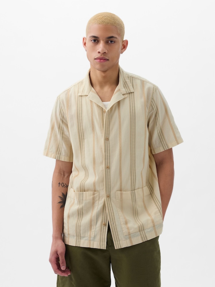 Gap Beige Linen-Cotton Resort Short Sleeve Shirt - Image 1 of 4 Gap Beige Linen-Cotton Resort Short Sleeve Shirt - Image 1 of 4