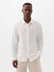 Gap White 100% Linen Long Sleeve Shirt - Image 1 of 5