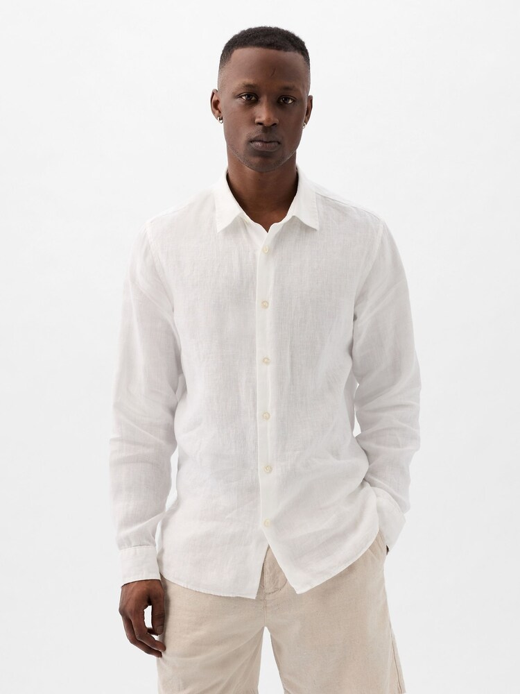 Gap White 100% Linen Long Sleeve Shirt - Image 1 of 5
