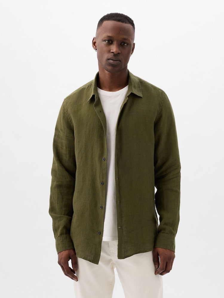 Gap Green 100% Linen Long Sleeve Shirt - Image 1 of 5