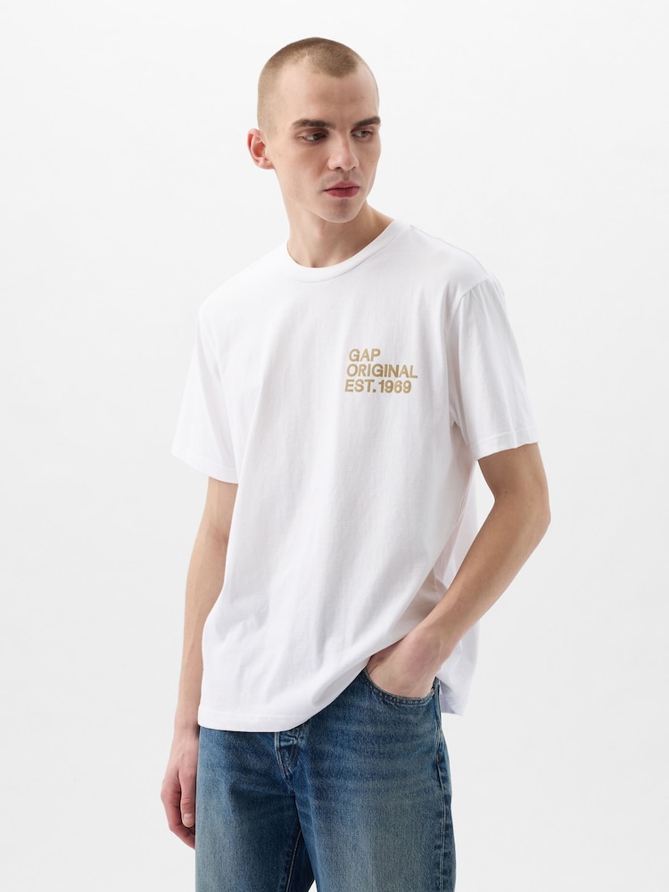 Gap White Logo Graphic Short Sleeve Crew Neck T-Shirt - Image 2 of 5 Gap White Logo Graphic Short Sleeve Crew Neck T-Shirt - Image 2 of 5