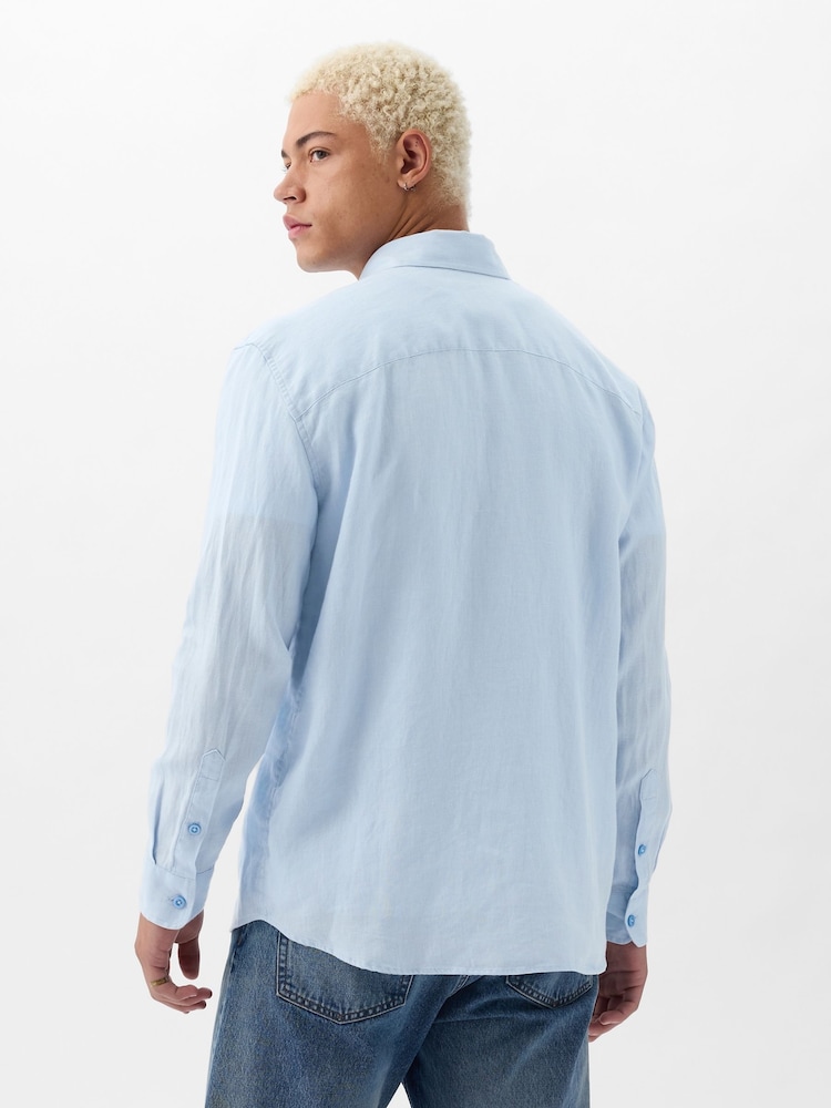 Gap Blue Linen Blend Long Sleeve Shirt - Image 2 of 4