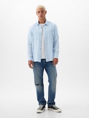 Gap Blue Linen Blend Long Sleeve Shirt - Image 3 of 4