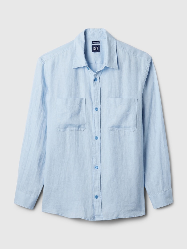 Gap Blue Linen Blend Long Sleeve Shirt - Image 4 of 4