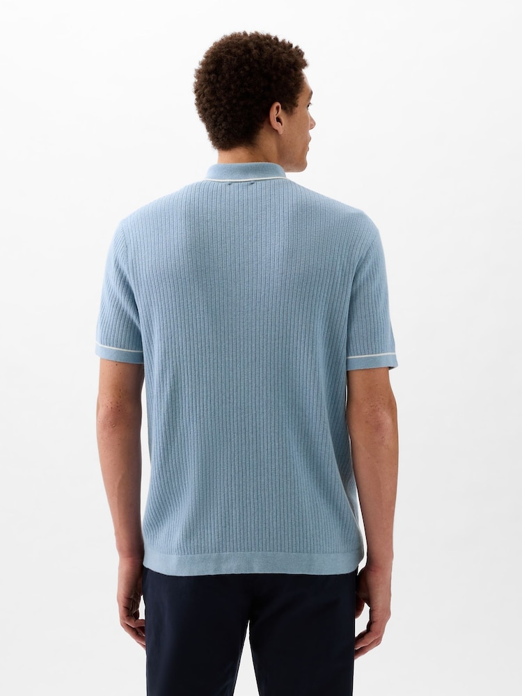 Gap Blue Ribbed Buttoned Short Sleeve Knit Shirt - Image 2 of 4 Gap Blue Ribbed Buttoned Short Sleeve Knit Shirt - Image 2 of 4