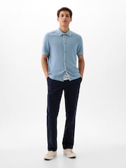 Gap Blue Ribbed Buttoned Short Sleeve Knit Shirt - Image 3 of 4