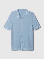 Gap Blue Ribbed Buttoned Short Sleeve Knit Shirt - Image 4 of 4
