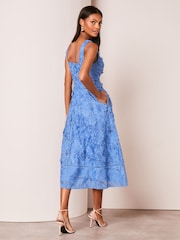 Lipsy Blue Premium 3D Lace Embroidery Floral Midi Prom Dress - Image 2 of 4