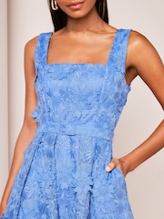 Lipsy Blue Premium 3D Lace Embroidery Floral Midi Prom Dress - Image 3 of 4