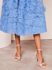Lipsy Blue Premium 3D Lace Embroidery Floral Midi Prom Dress - Image 4 of 4