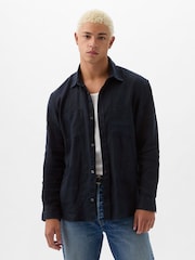 Gap Dark Blue Linen Blend Long Sleeve Shirt - Image 1 of 4