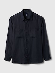 Gap Dark Blue Linen Blend Long Sleeve Shirt - Image 4 of 4