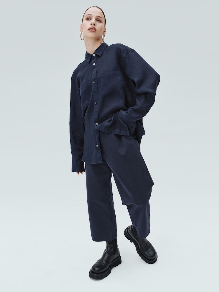Gap Dark Blue Linen Blend Long Sleeve Shirt - Image 4 of 4