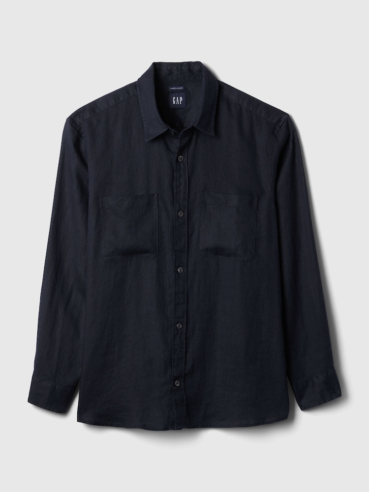 Gap Dark Blue Linen Blend Long Sleeve Shirt - Image 5 of 5