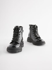 Black Patent Standard Fit (F) Chunky Lace-Up Ankle Boots - Image 1 of 7