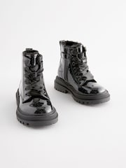 Black Patent Standard Fit (F) Chunky Lace-Up Ankle Boots - Image 2 of 7