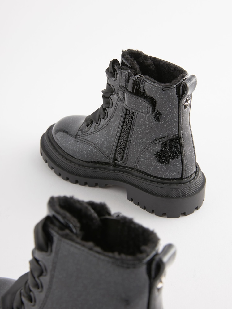 Brevet noir - Chunky À lacets Ankle Bottes - Image 5 of 7