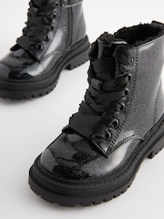Black Patent Standard Fit (F) Chunky Lace-Up Ankle Boots - Image 7 of 7