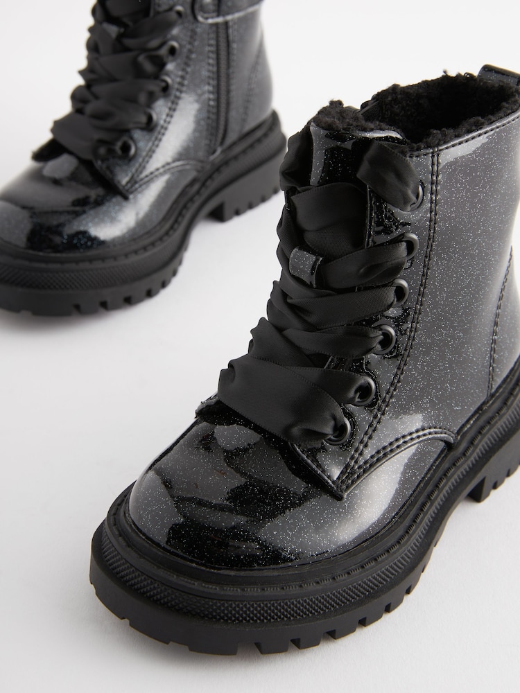 Black Patent Standard Fit (F) Chunky Lace-Up Ankle Boots - Image 7 of 7