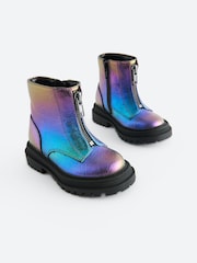 Multi Metallic Standard Fit (F) Zip Front Chunky Boots - Image 1 of 5
