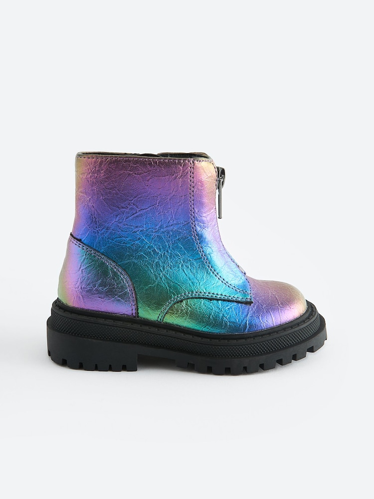 Multi Metallic Standard Fit (F) Zip Front Chunky Boots - Image 2 of 5