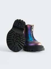 Multi Metallic Standard Fit (F) Zip Front Chunky Boots - Image 4 of 5