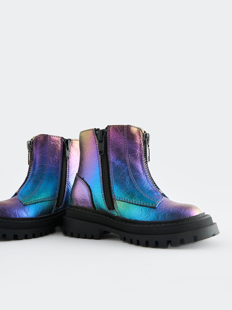 Multi Metallic Standard Fit (F) Zip Front Chunky Boots - Image 5 of 5