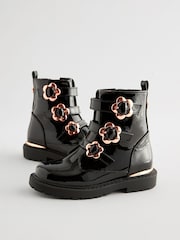 Black Patent Floral Buckle Boots - Image 4 of 6