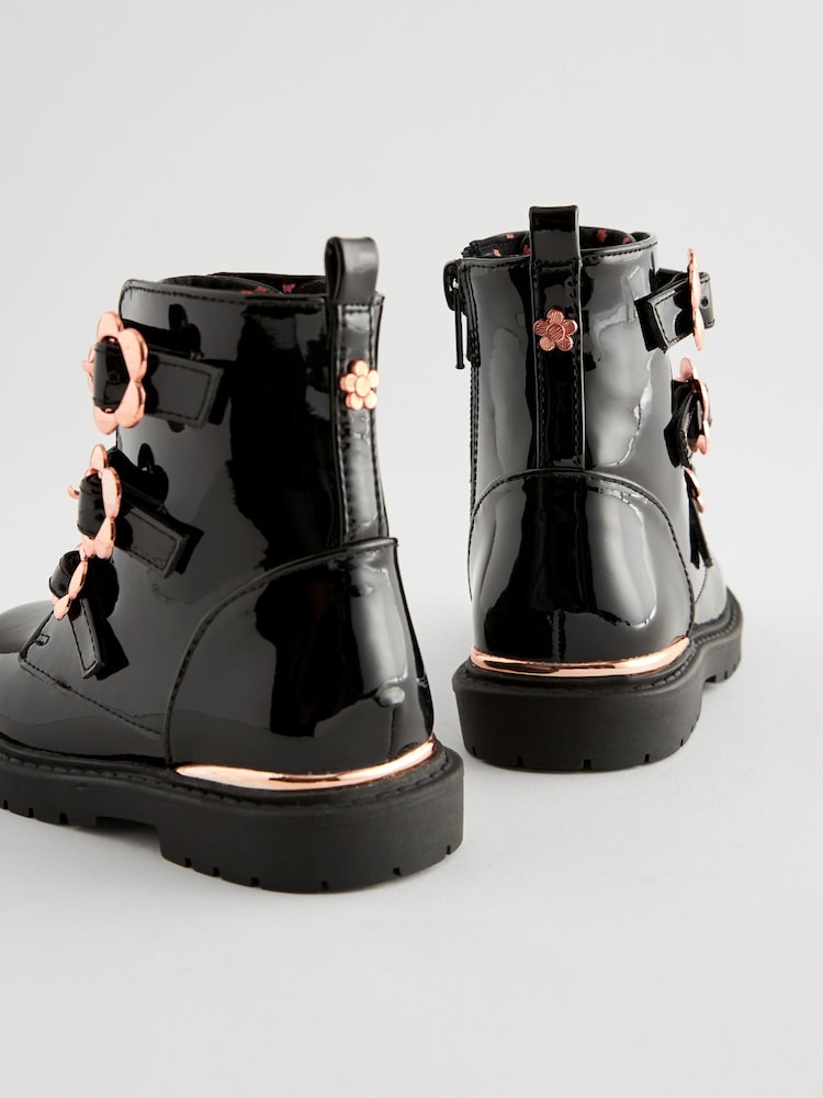 Black Patent Floral Buckle Boots - Image 6 of 6