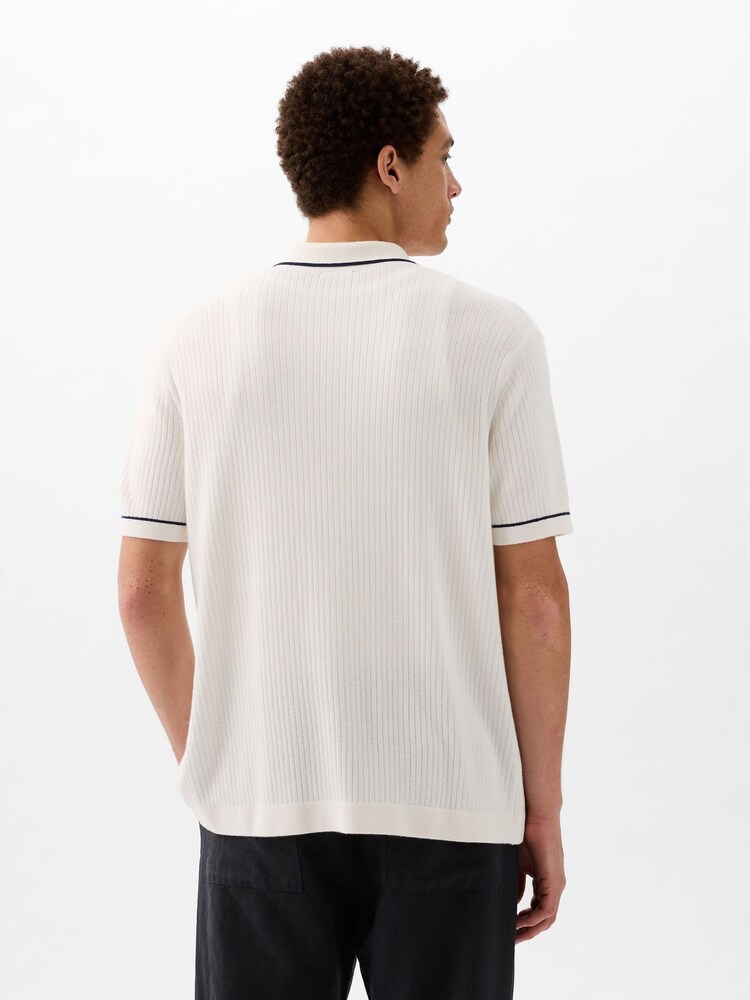 Gap White Ribbed Buttoned Short Sleeve Knit Shirt - Image 2 of 4 Gap White Ribbed Buttoned Short Sleeve Knit Shirt - Image 2 of 4