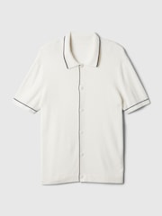 Gap White Ribbed Buttoned Short Sleeve Knit Shirt - Image 4 of 4