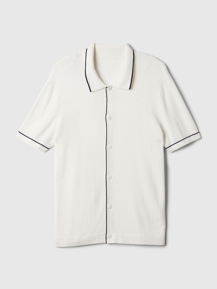 Gap White Ribbed Buttoned Short Sleeve Knit Shirt - Image 4 of 4 Gap White Ribbed Buttoned Short Sleeve Knit Shirt - Image 4 of 4