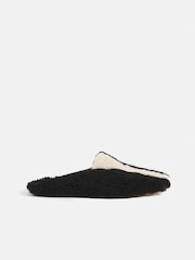 Jigsaw Black Shearling Striped Slippers - Image 1 of 6