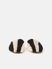 Jigsaw Black Shearling Striped Slippers - Image 2 of 6