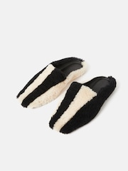 Jigsaw Black Shearling Striped Slippers - Image 4 of 6