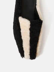Jigsaw Black Shearling Striped Slippers - Image 6 of 6