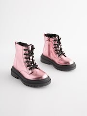 Pink Metallic Standard Fit (F) Chunky Lace-Up Ankle Boots - Image 3 of 6