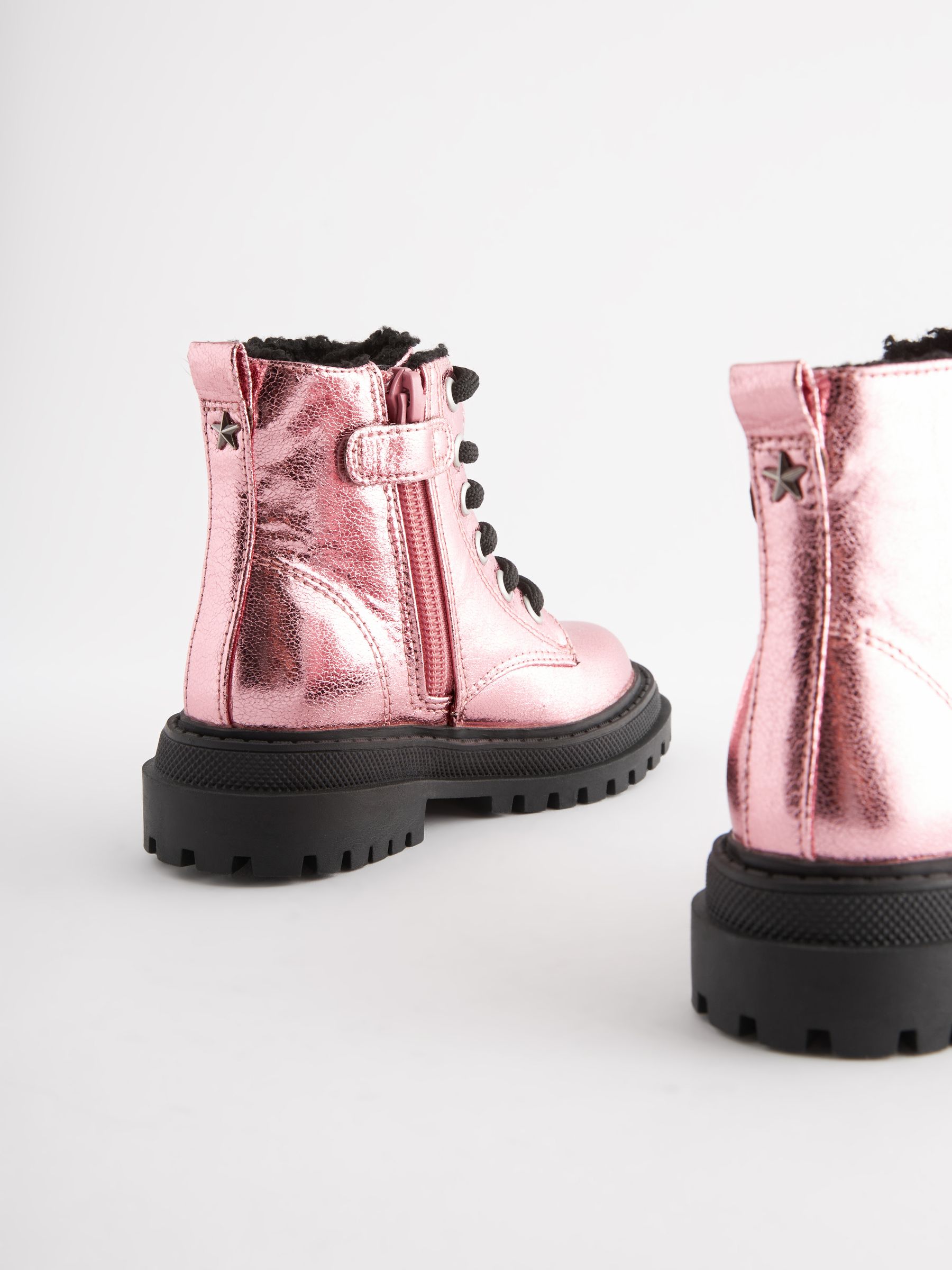 Buy Pink Metallic Standard Fit F Chunky Lace Up Ankle Boots from Next Canada