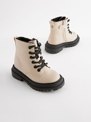 Neutral White Standard Fit (F) Chunky Lace-Up Ankle Boots - Image 1 of 6