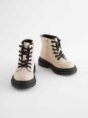 Neutral White Standard Fit (F) Chunky Lace-Up Ankle Boots - Image 3 of 6