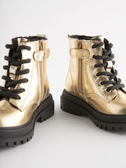 Gold Metallic Standard Fit (F) Chunky Lace-Up Ankle Boots - Image 4 of 7