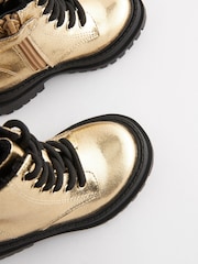 Gold Metallic Standard Fit (F) Chunky Lace-Up Ankle Boots - Image 5 of 7