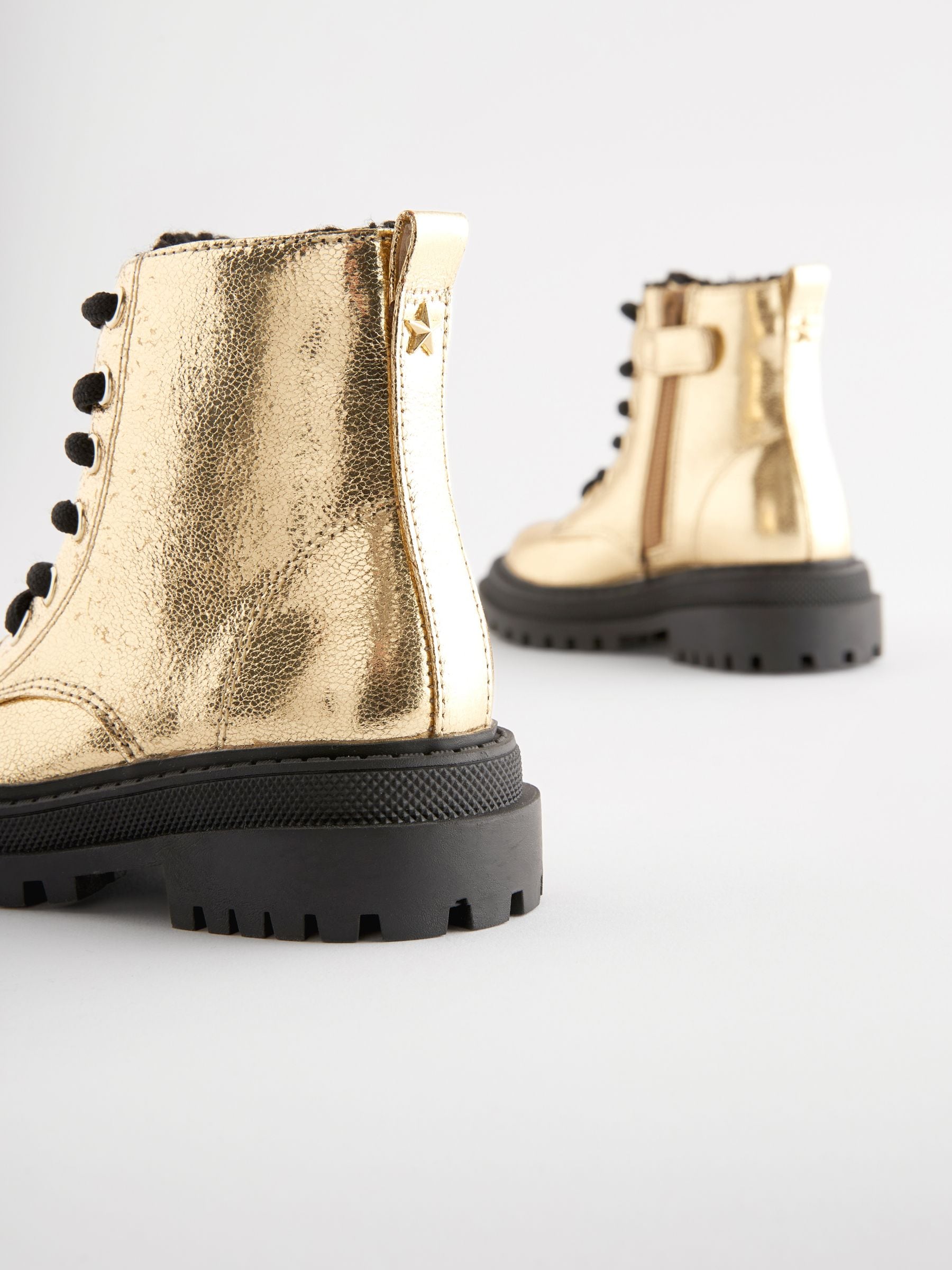 Buy Gold Metallic Standard Fit F Chunky Lace Up Ankle Boots from Next Canada